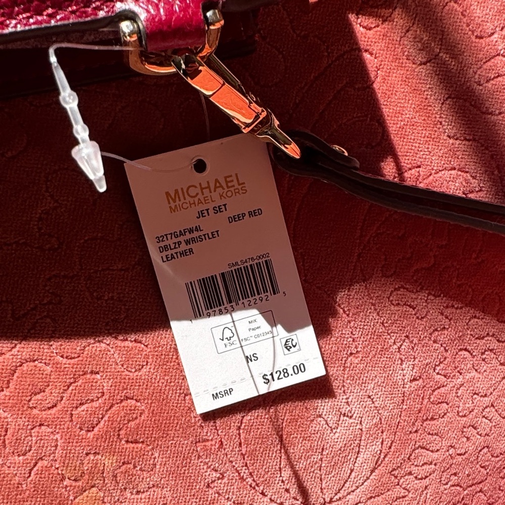 Michael Kors Red Pebbled Leather Clutch Wristlet - Picture 2 of 4
